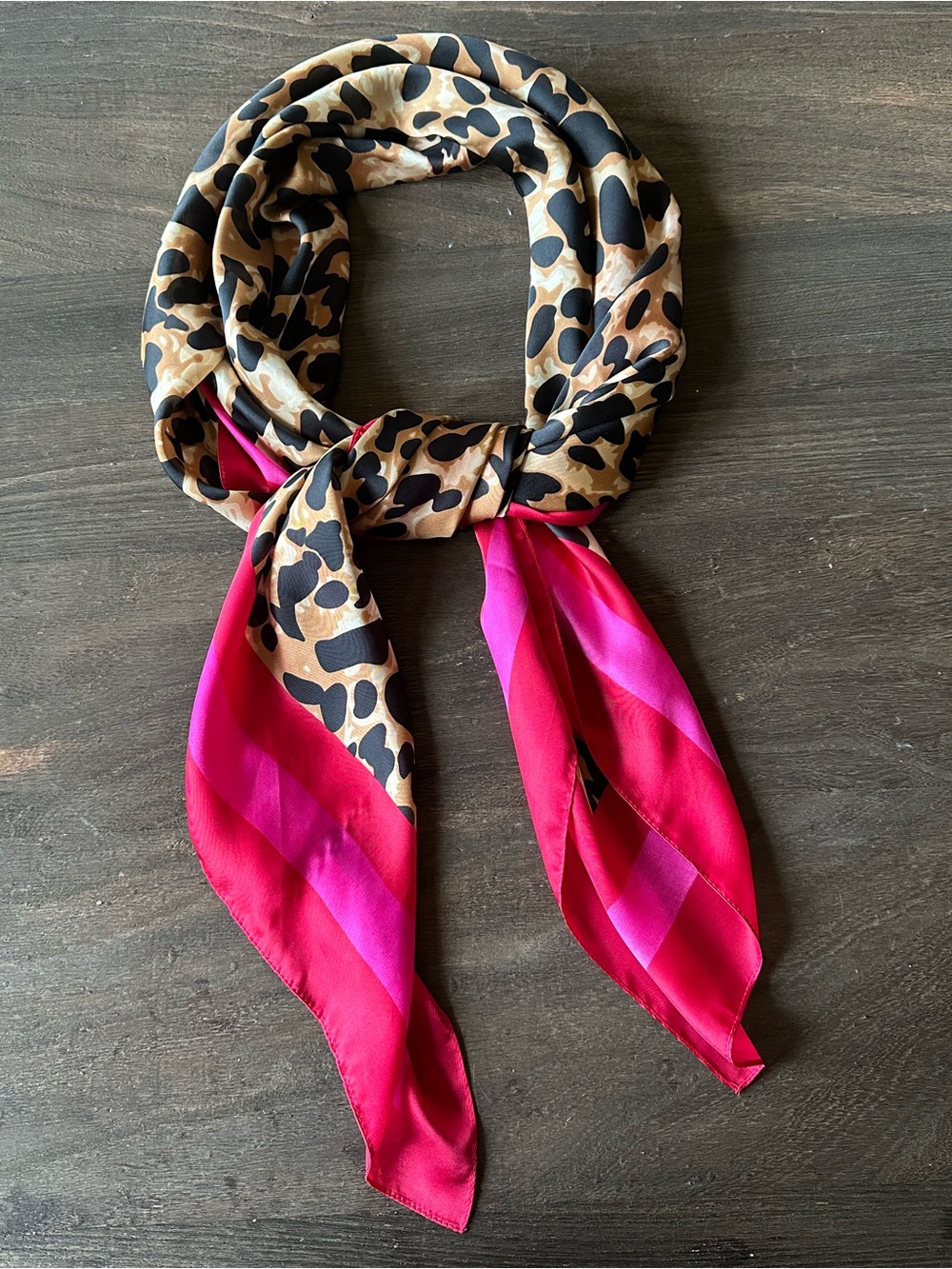 Chico's Leopard Print Scarf with Red & Hot Pink Border